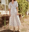 THE GREAT Short Sleeve Moonstone Dress In Cream Kerchief Rose Print