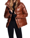 Sam Isabel Faux Leather Puffer Coat In Brown