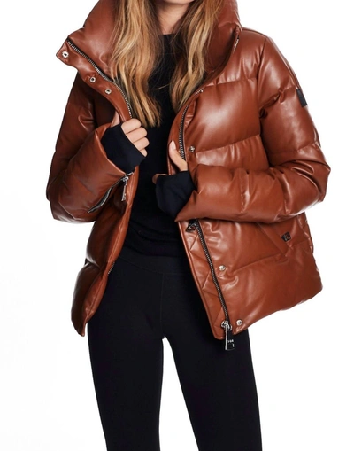 Sam Isabel Faux Leather Puffer Coat In Brown
