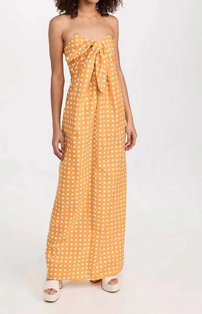 Caroline Constas Kaia Polka Dot Strapless Maxi Dress In Mustard In Yellow