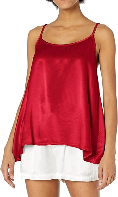 Pj Harlow Daisy Satin Tank With Braided Straps & Elastic Back In Red In Pink