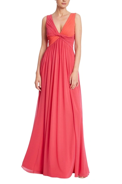 Badgley Mischka Two Tone Twist Gown In Watermelon Multi