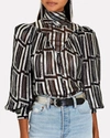 IRO CLAIRETA LAMÉ METALLIC BLOUSE IN BLACK/SILVER