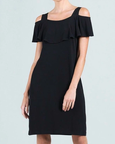 Clara Sunwoo Open Shoulder Ruffle Neckline Dress In Black