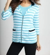 Angel Colorblock Striped Cardigan In White/turquoise In Multi