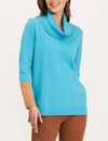 TYLER BOE COTTON CASHMERE COWL NECK TUNIC IN TURQUOISE