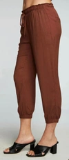 Chaser Heirloom Wovens Cropped Paperbag Waist Pant In Cappuccino In Brown