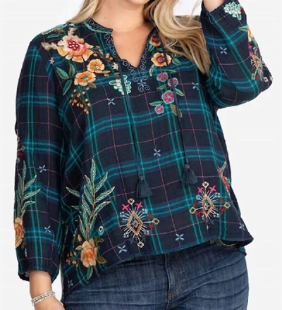 Johnny Was Francisca Print Mix Effortless Blouse In Navy In Blue