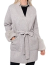 LOVE TOKEN GINNY KNIT CARDIGAN W-FAUX FUR TRIM IN LIGHT GREY