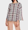 White + Warren Plaid Flare Sleeve Crewneck Blouse In Bright Multi