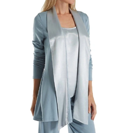 PJ HARLOW SHELBY SATIN TRIMMED ROBE WITH POCKETS IN MORNING BLUE
