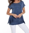 Angel Beaded Short Sleeve Tunic In Denim In Blue