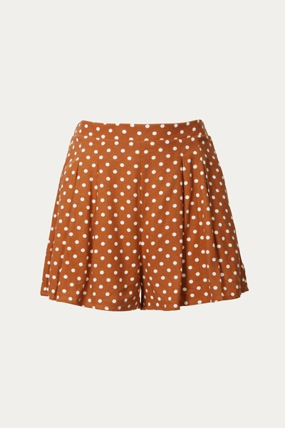 By Together Polka Dot High-rise Pleated Shorts In Camel In Brown
