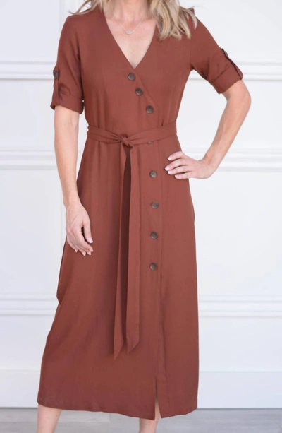 Bb Dakota Button Up Your Story Midi Dress In Cherrywood In Brown