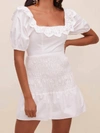 ASTR PATINA SMOCKED PUFF SLEEVE DRESS IN WHITE