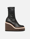 ROBERT CLERGERIE Britt Stretch Leather Wedge Boot In Black