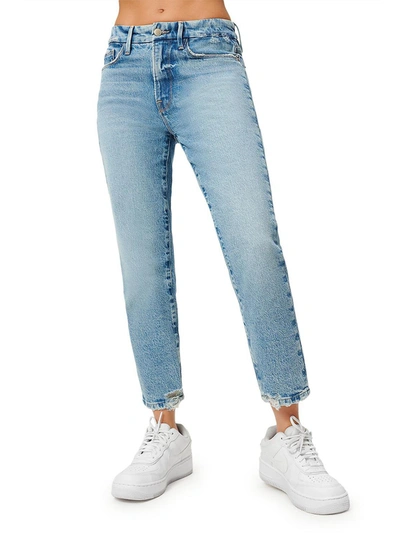 Good American Womens Distressed High Rise Cropped Jeans In Blue