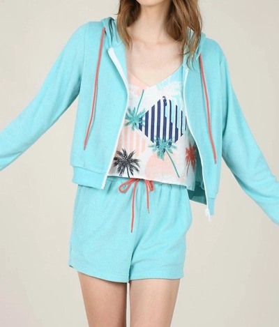 Molly Bracken Relaxed Towelling Jacket In Turquoise In Blue