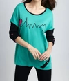Angel Heartbeat Graphic Sweater In Teal/black In Multi
