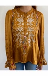JOHNNY WAS ROMA VICTORIAN PRAIRIE BLOUSE IN TOPAZ
