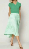 CURRENT AIR CAMI DRESS SWEATER SET W/ PLEATS ON SKIRT IN GREEN