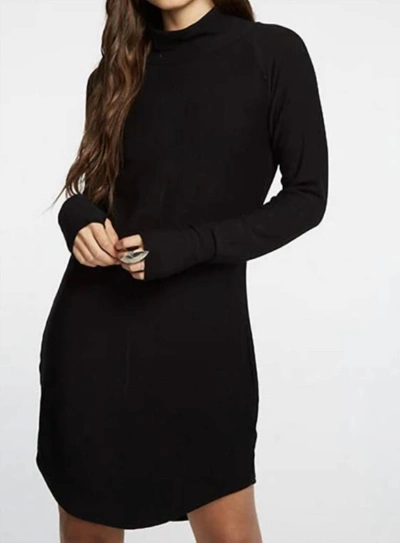 Chaser Cozy Knit L/s/ Raglan Turtleneck Shirttail Mini Dress In Black