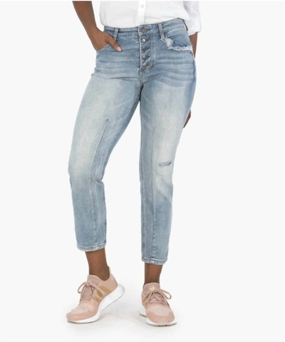 Kut From The Kloth Reese High Rise Ankle Straight Jeans In Light Wash In Blue