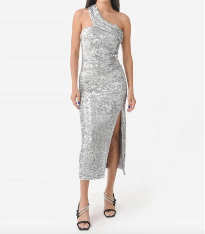 Jonathan Simkhai Zay Sequin Draped Bustier Midi Dress In Silver