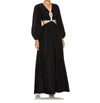 JONATHAN SIMKHAI TIERNEIGH SOLID PUFF SLEEVE TEARDROP CUT OUT MAXI DRESS IN BLACK