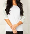 Angel Stripe Sleeve Raglan Scoop Neck Top In White Multi