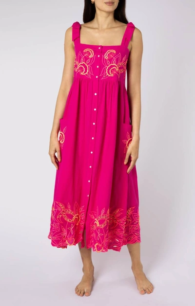 Juliet Dunn Embroidered Cotton Midi Dress In Pink