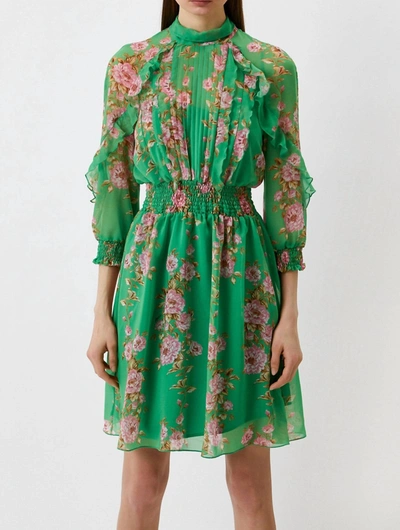 Pinko Accumoli Floral High Neck Mini Dress In Green Multi