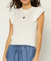 CURRENT AIR CROCHET FLUTTER SLEEVES OFF WHITE TOP