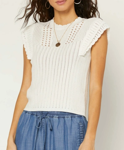 Current Air Crochet Flutter Sleeves Off White Top
