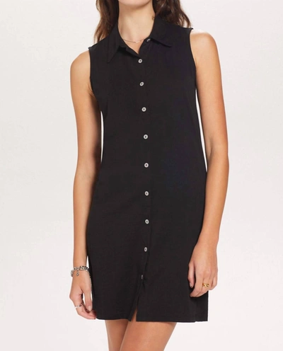 Goldie Sleeveless Two Fabric Shirt Dress In Black