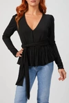 REBECCA TAYLOR V-NECK MODAL TOP IN BLACK