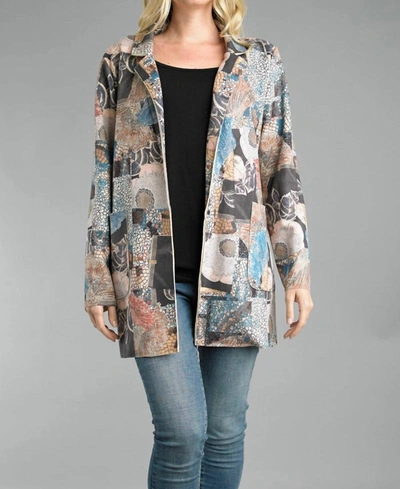 Tempo Paris Mosaic Print Suede Jacket In Multi Colored In Blue