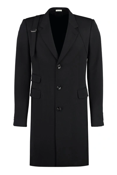 Alexander Mcqueen Single Breasted Long Sleeved Coat In Black