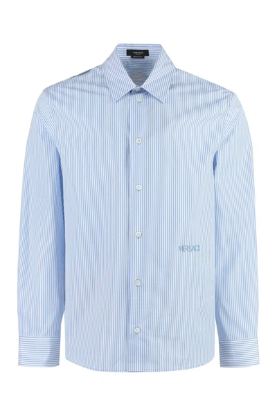 Versace Shirt With Logo In Light Blue