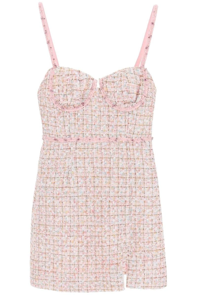 Self-portrait Boucle Diamante-trim Mini Dress In Pink