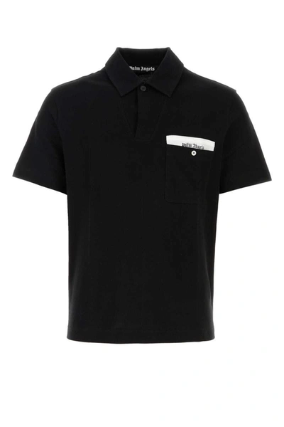 Palm Angels Logo Printed Polo Shirt In Black