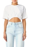 Grey Lab Elastic Hem Cotton Crop T-shirt In White