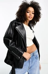 Asos Design Longline Oversized Faux Leather Moto Jacket In Black In Black
