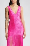 Asos Design Fringe Shift Midi Dress With Cut Out Detail In Pink In Pink
