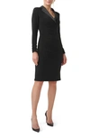 Adrianna Papell Long Sleeve Jersey Satin Tuxedo Dress In Black
