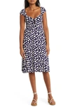 LOVEAPPELLA FLORAL TIE FRONT CAP SLEEVE A-LINE DRESS