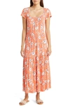 LOVEAPPELLA FLORAL TIERED JERSEY MIDI DRESS
