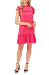 Cece Mock Neck Ruffle Dress In Bright Rose