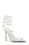 Aldo Melodic Pointed Toe Ankle Wrap Sandal In White/ Bone