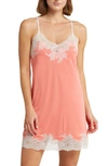 Natori Enchant Lace-trim Chemise In Bright Coral